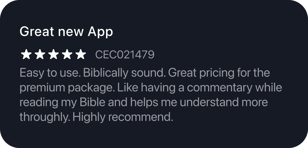 5-star review by CEC021479: Easy to use, biblically sound, great pricing, like having a commentary